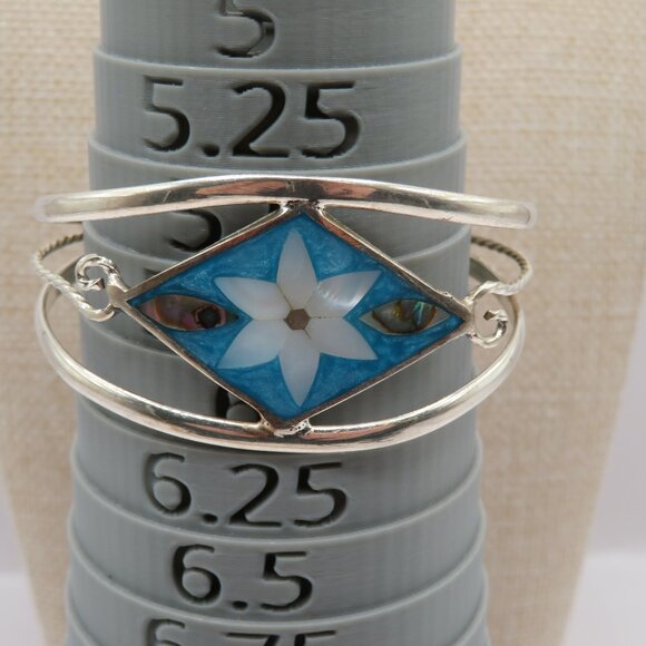 Jewelry - Vintage Alpaca Mexico Mother of Pearl Abalone Inlay Silver Cuff Bracelet